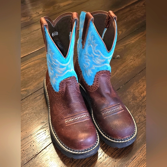 Ariat FatBaby Heritage Western Turquoise Suede and Leather Boots Ladies 6.5 - Picture 1 of 8